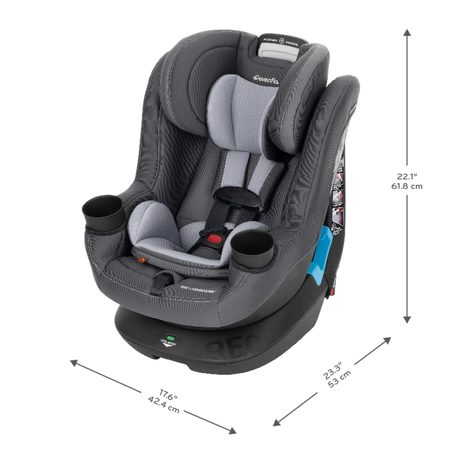 REO by Revolve360 Rotating Convertible Car Seat with Quick Clean Cover, Infant to Toddler, Forward and Rear Facing, Compact Design, One-Time Install (Danvers)